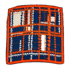 Vintage Cotton Bandana Scarf Geometric Abstract Houndstooth Blue Red White 25"sq